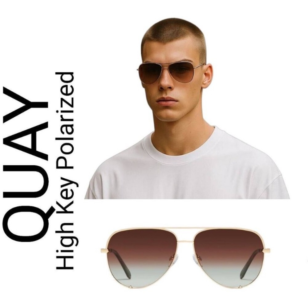 Quay high key studded polarized sunglasses gold metal frame ombre pink lens